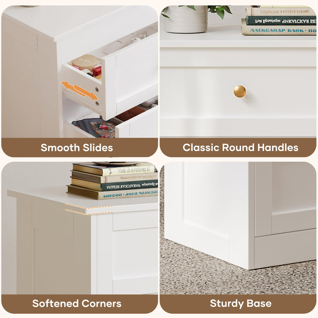 Nightstands Set of 2 with Hidden Drawer, White and Gold
