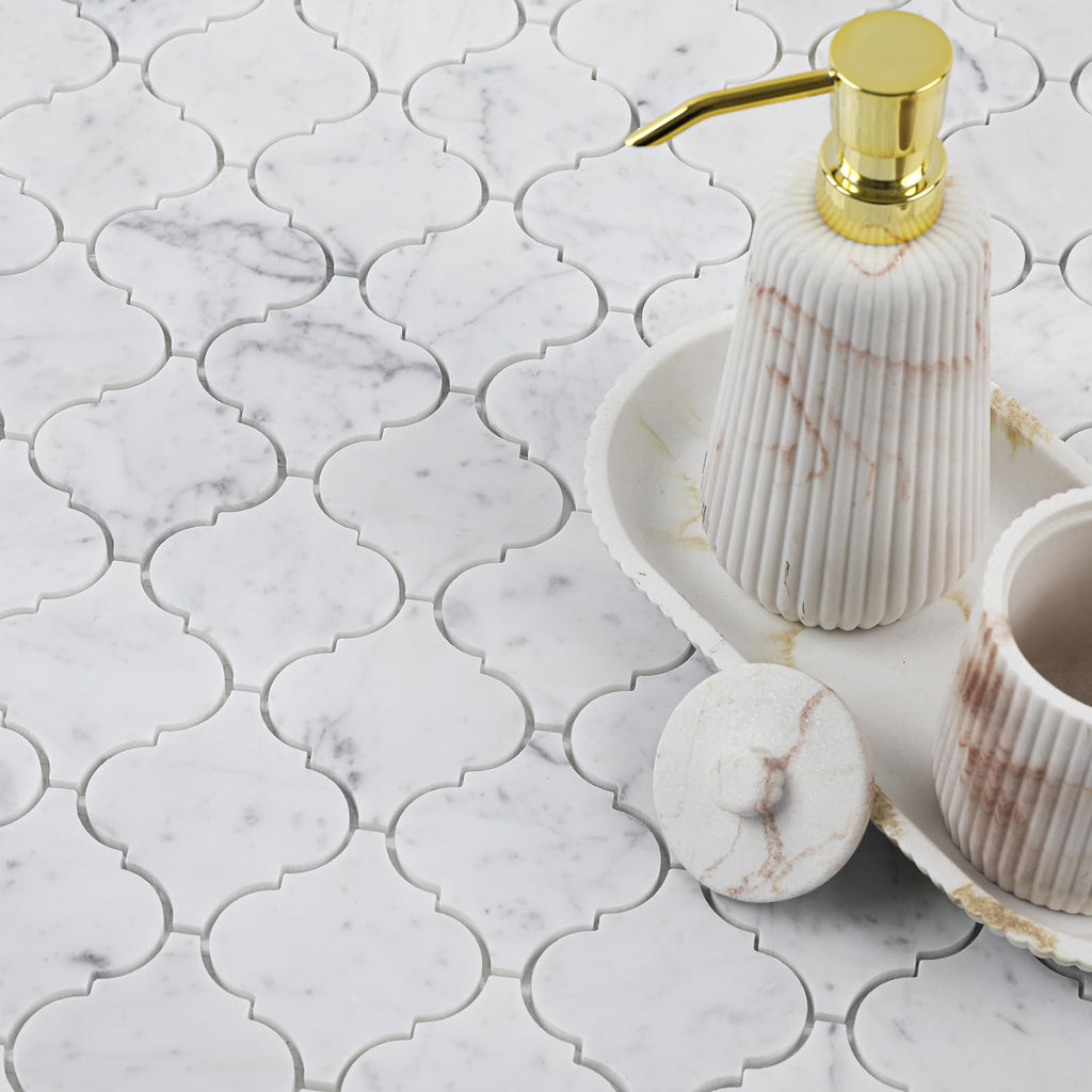 3 Inch Arabesque Carrara White Marble Mosaic Tile for Wall Floor, 5 Sheets