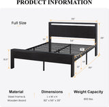 14 Inch Full Metal Platform Bed Frame with Wooden Headboard and Footboard, Mattress Foundation, No Box Spring Needed