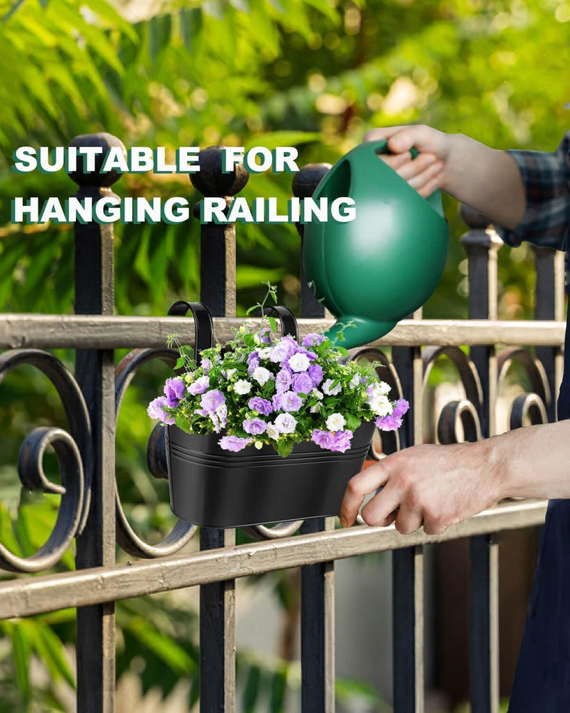 11 Inch Railing Planter Box, 5 Pack Metal Hanging Planters with Hooks