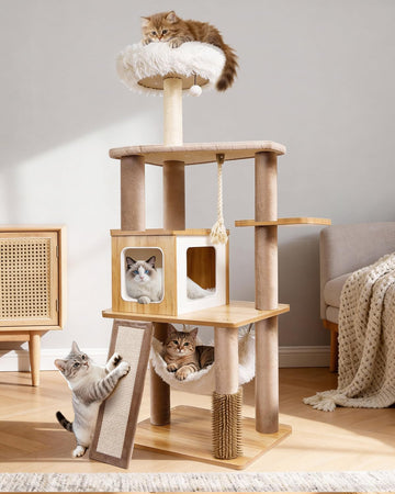 61" Modern Cat Tree, Tall Cat Tower with Self-Grooming Brush