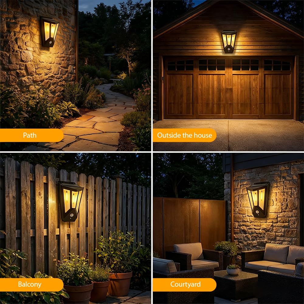 Solar Wall Lights Outdoor, Motion Sensor Dusk to Dawn Filament Wall Light