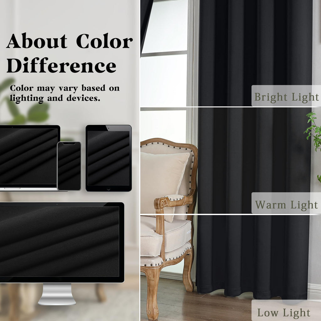 Halloween Black Blackout Curtains 108 Inches Long 2 Panels Set, Solid Thermal Insulated Room Darkening Grommet Window