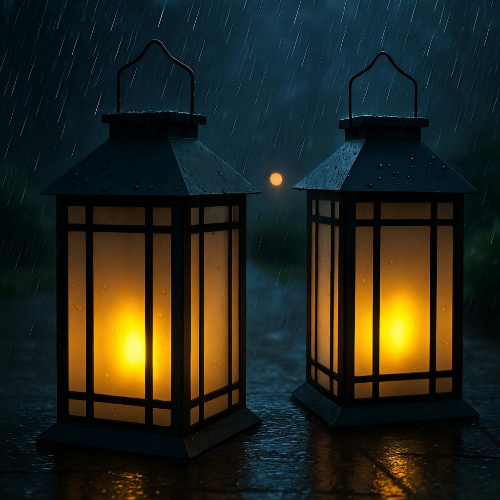 13 Inch Outdoor Decorative Lanterns with LED Candle Timer 2 Pack Black