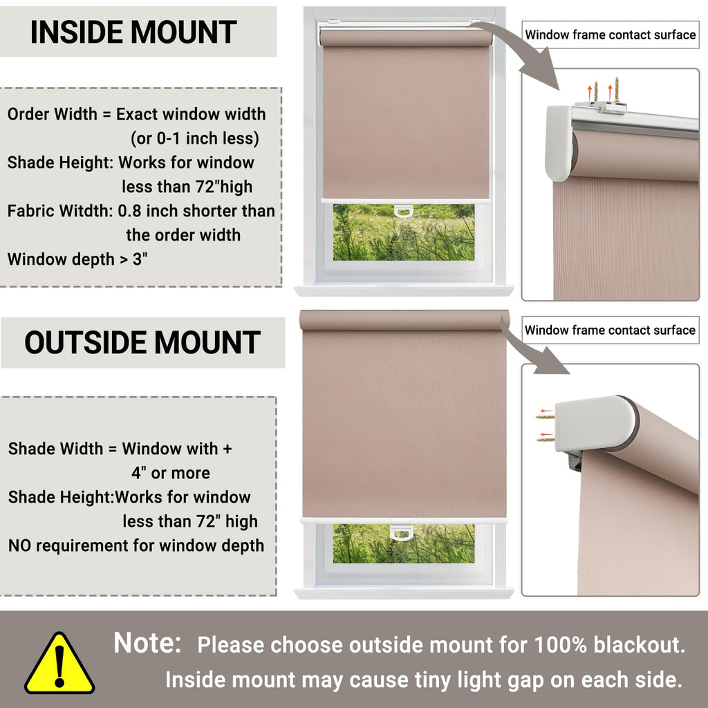Cordless Blackout Roller Shades for Indoor Windows, Brown