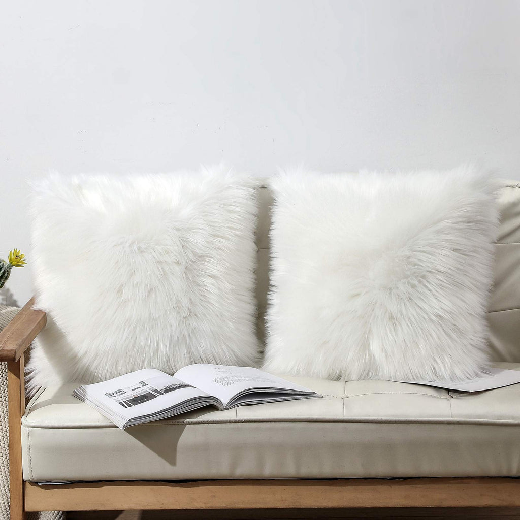 Set of 2 Luxury Soft Faux Fur Throw Pillow Covers Decorative Shaggy Fluffy Plush Cushion Case Aesthetic Farmhouse