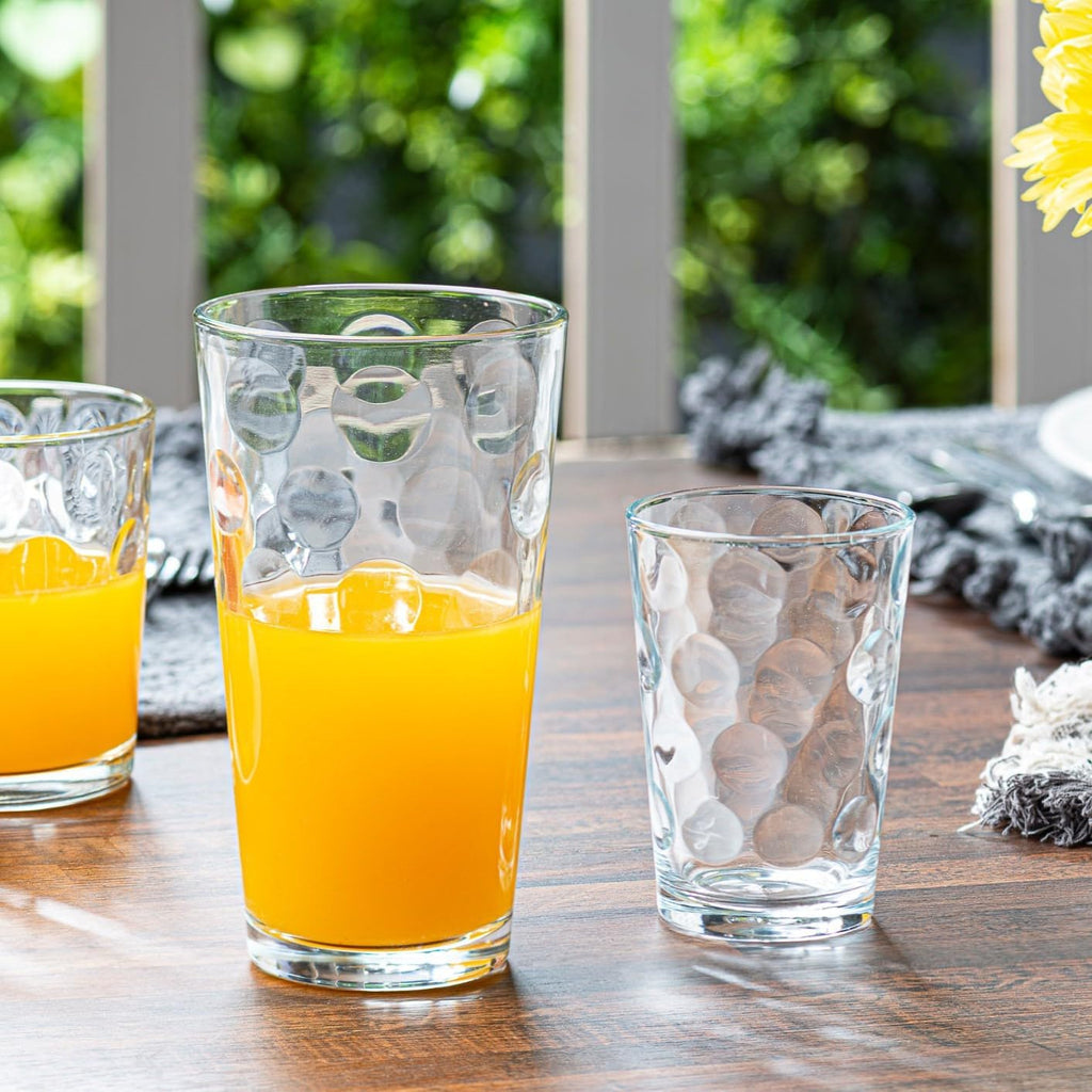 Set of 12 Elegant Everyday Stackable Drinking Glasses - Includes 4-17oz Highball Tumbler Glassware, 4-13oz DOF Rock