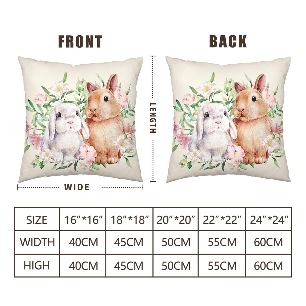 Easter Bunny Flowers Pillow Covers 18x18 Inch Spring Watercolor Rabbit Floral Pillow Cases Set of 2 Farmhouse Outdoor