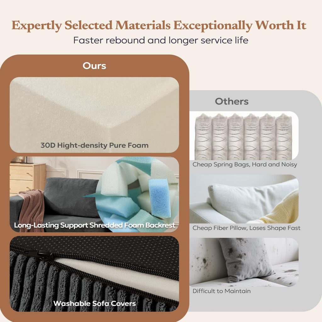 136" Cloud Sectional Couch, Left/Right Facing Convertible Sofa with Deep Seat, L-Shape Modular Upholstered Foam Couch