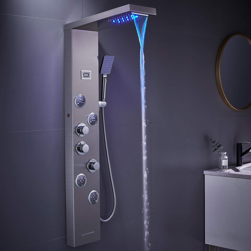5-in-1 LED Shower Panel Tower System Stainless Steel Brushed Nickel