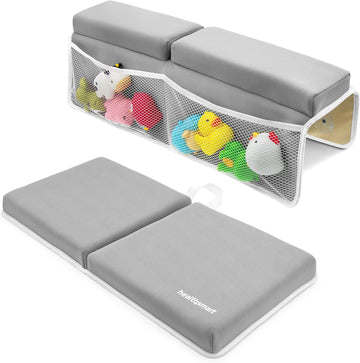 Bath Kneeler and Elbow Rest Pad Set - Ultra-Thick, Non-Slip, Water-Resistant & Machine-Washable with Toy Organizer