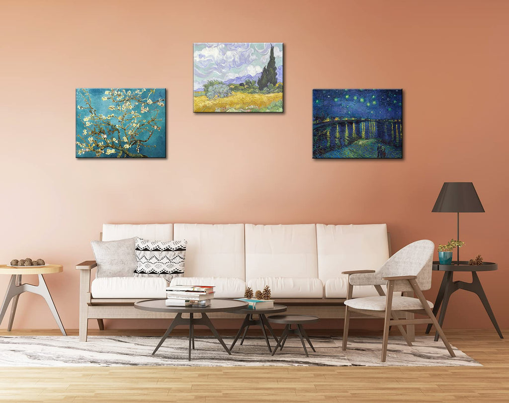 Vincent Van Gogh Canvas Wall Art - Starry Night | Almond Blossom | Wheat Field with Cypresses Paintings, Classic