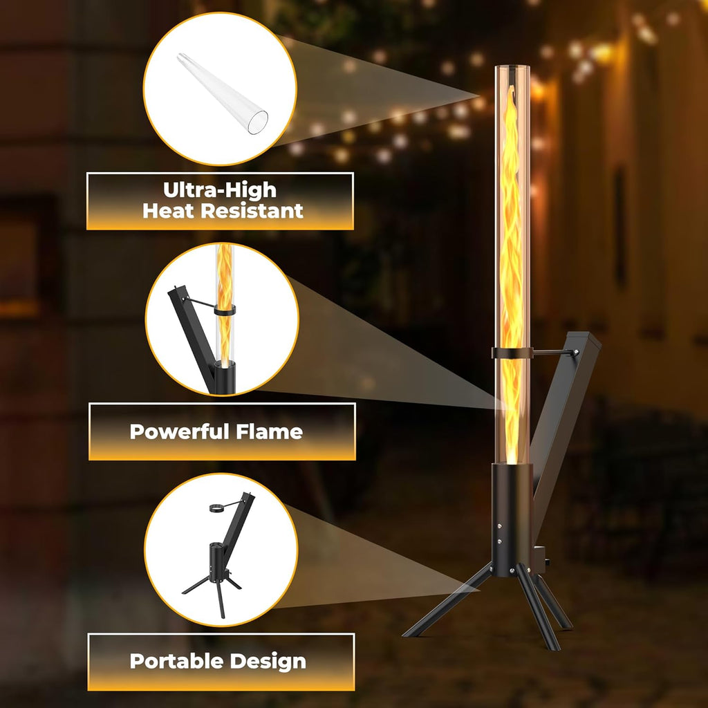 Outdoor Wood Pellet Fire Pit - Decorative Glass Tube Torch with Spiral Flame