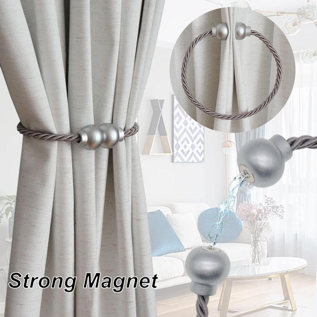 Magnetic Curtain Tiebacks Modern Handmade Rope Curtain Tie Backs Grey - 2Pcs