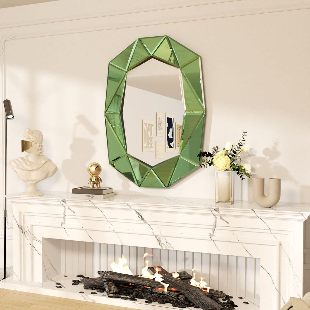 Oval Diamond-Shape Wall Mirror: Green Mirror Frame 39.4x27.5 inch
