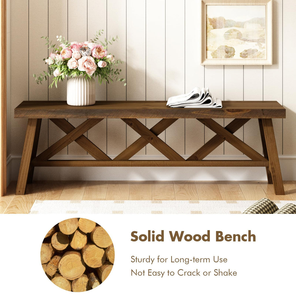 54" Farmhouse Solid Wood Bench, Rustic Entryway Bench, Natural