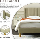 Upholstered Platform Bed Frame/Queen Bed Frame/Modern Geometric Double-Wing Design headboard/Linen Fabric/Easy to