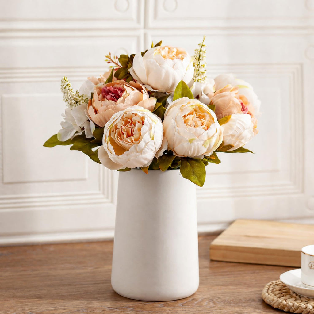 Bee Silk Peony Bouquet with Ceramic Vase Included Large Size 14" Wedding Centerpiece Events Birthday Gift Bridal Baby