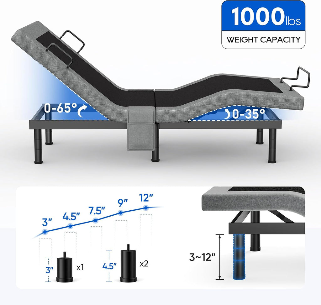 Adjustable Bed Frame Split King with Massage, Electric Bed Base Frame with Adjustable Legs, USB Ports, Wireless - Set of 2