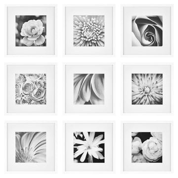 Perfect 12x12 Picture Frames, 9 Piece Set with Real Glass Cover for 8x8 Photos With Mat, Picture Frames Collage Wall