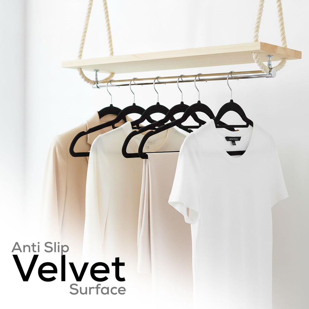 Velvet Hangers 100 Pack - Premium Hangers with Tie Bar - Black