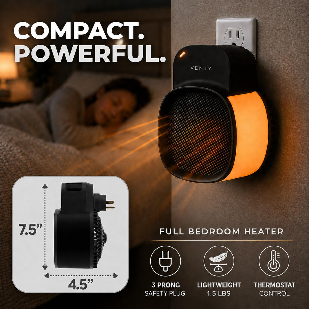 CozyPod 1500W Plug In Space Heater for Indoor Use - Small Wall Outlet Heater with Thermostat, Rechargeable Remote
