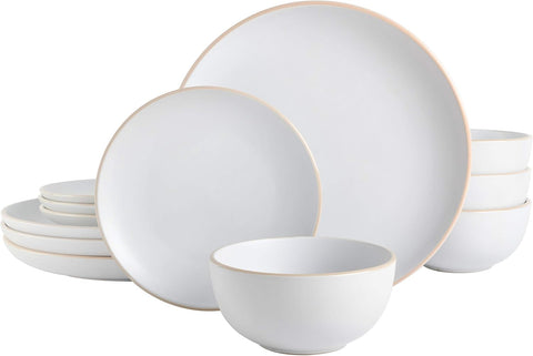 Rockaway 12-Piece Round Stoneware Dinnerware Set, Service for 4