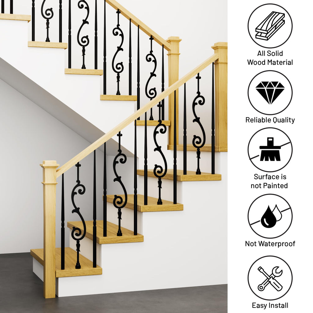 Poplar Box Newel Post 3.5" x 58", Hollow Box Newel Wood Balusters for Staircase Interior, Square Design, 3⁄4" Thick
