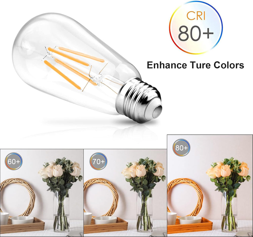 Dimmable Vintage LED Edison Bulbs, 6W, Equivalent 60W, 700lm, Warm White 2700K, 80+ CRI, ST58 Antique LED Filament