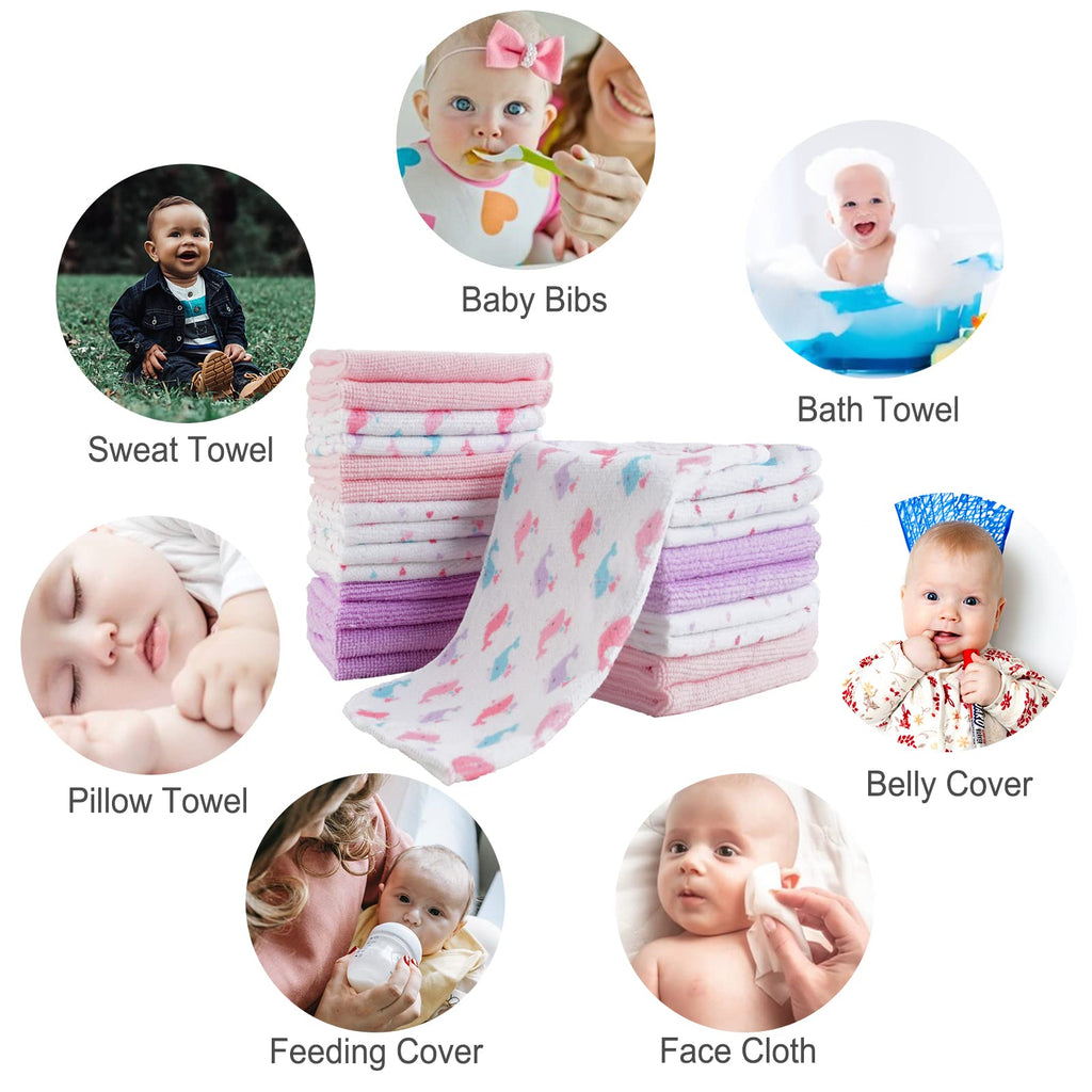Baby Washcloths, 24Pack Baby Wash Cloths Extra Soft & Ultra Absorbent, Baby Towels and Washcloths Face Towel Unisex