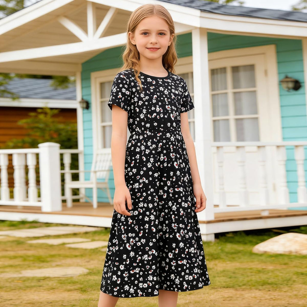 Girls Dresses Casual Maxi Dress Floral Print Dress for Girls
