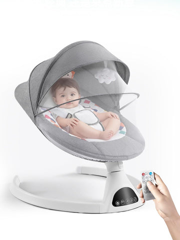 Swing for Infants - Electric Portable Bluetooth Baby Rocker with 5 Speeds, Point Harness, Remote Control, Timing &