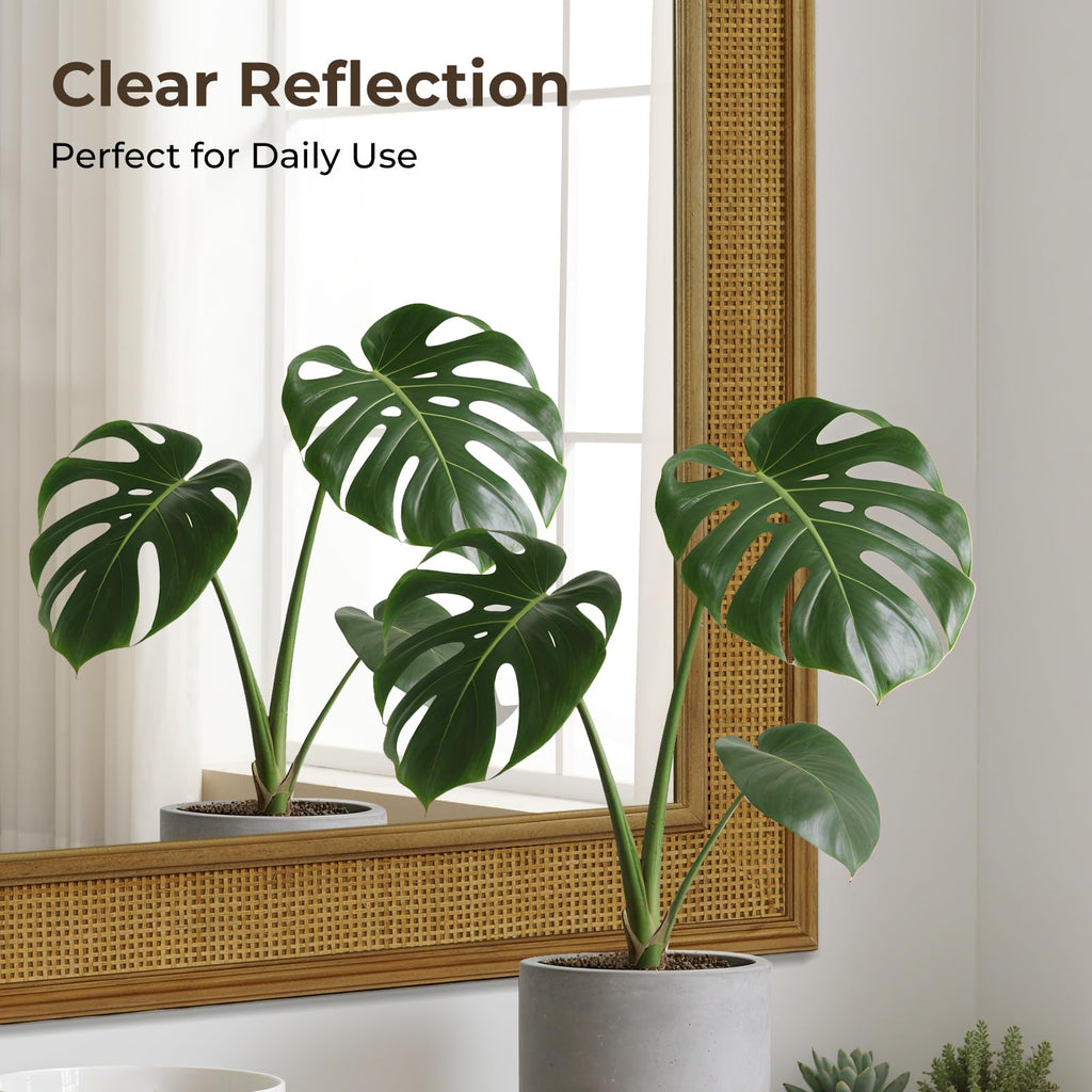 Rattan Wall Mirror Rectangle, 30 X 48 inch Rattan Mirror with Wooden Framed for Wall Decor Bathroom, Living Room