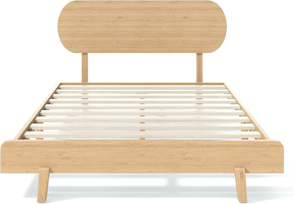Queen Bed Frame with Headboard & Low Footboard, Bamboo Queen Size Bed Frame with Wood Slats Support 800LBS, Japanese