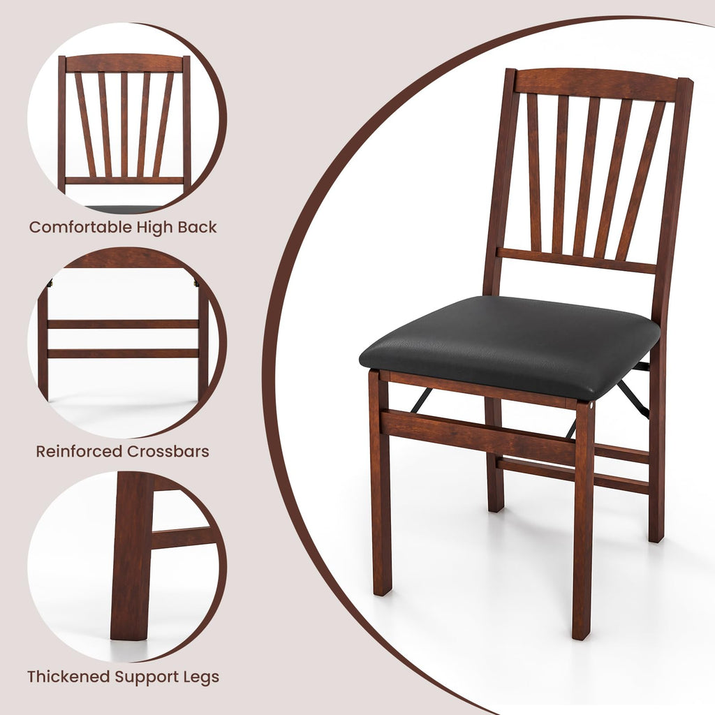 Folding Dining Chairs Set of 4, Foldable Chairs with Padded Seat & High Backrest, Wooden Dining Chairs, 4 Pack Side