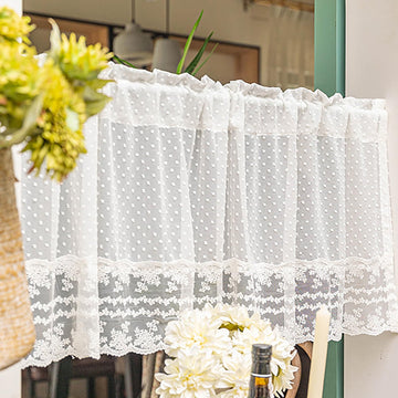 White Pom Pom Lace Sheer Curtain Valance Windows French Style
