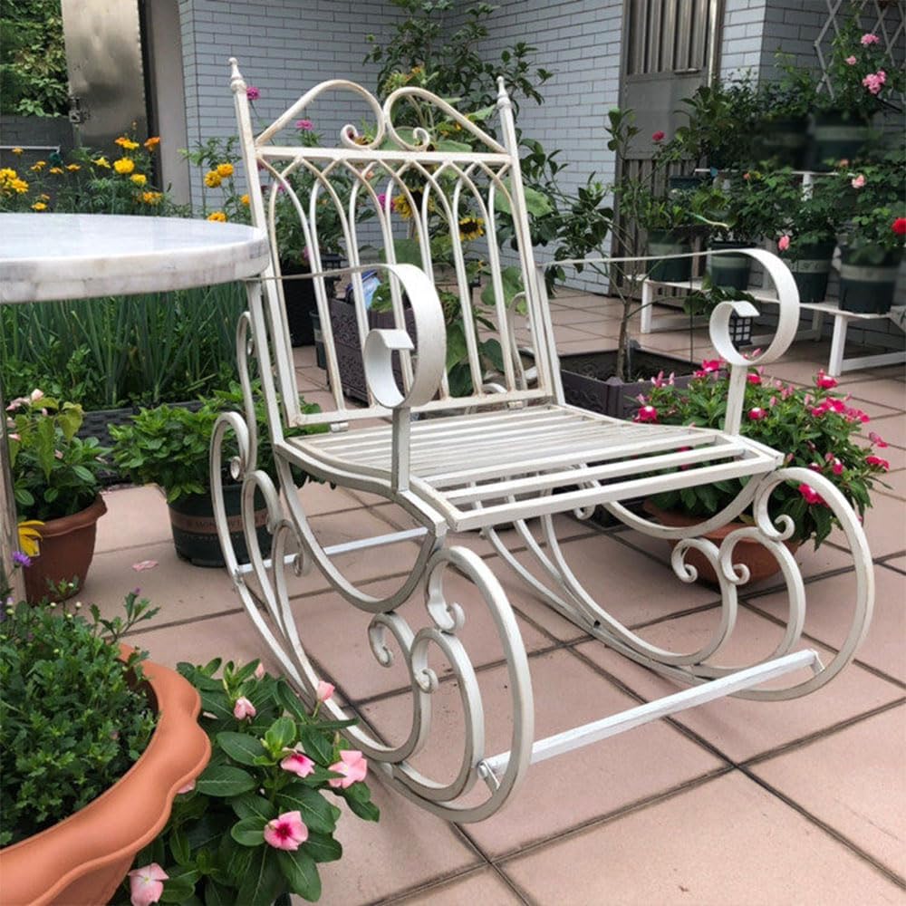 Wrought Iron Patio Vintage Rocking Chair, Single and Double Outdoor Garden Bench, Durable Metal Porch Furniture