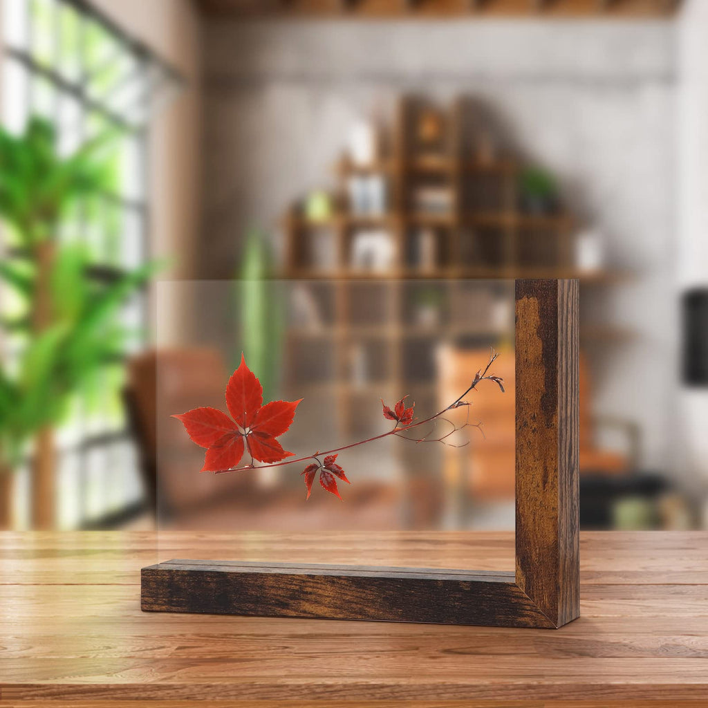 5x7 Picture Frames Set of 2, Double Sided Frame Display Holder with Rustic L Shaped Horizontal Vertical Stand for 5