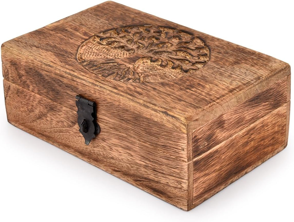 Handmade Mango Wood Tree of Life Engraving Beautifully Keepsake Box Jewellery Organiser Unique Gift Ideas for Men &