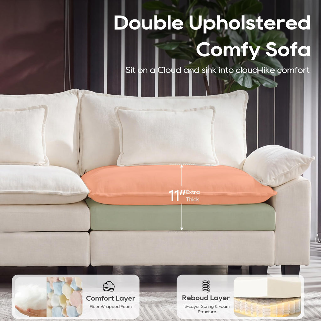 Oversized Modular Sectional Sofa, Ivory:116" V Shaped