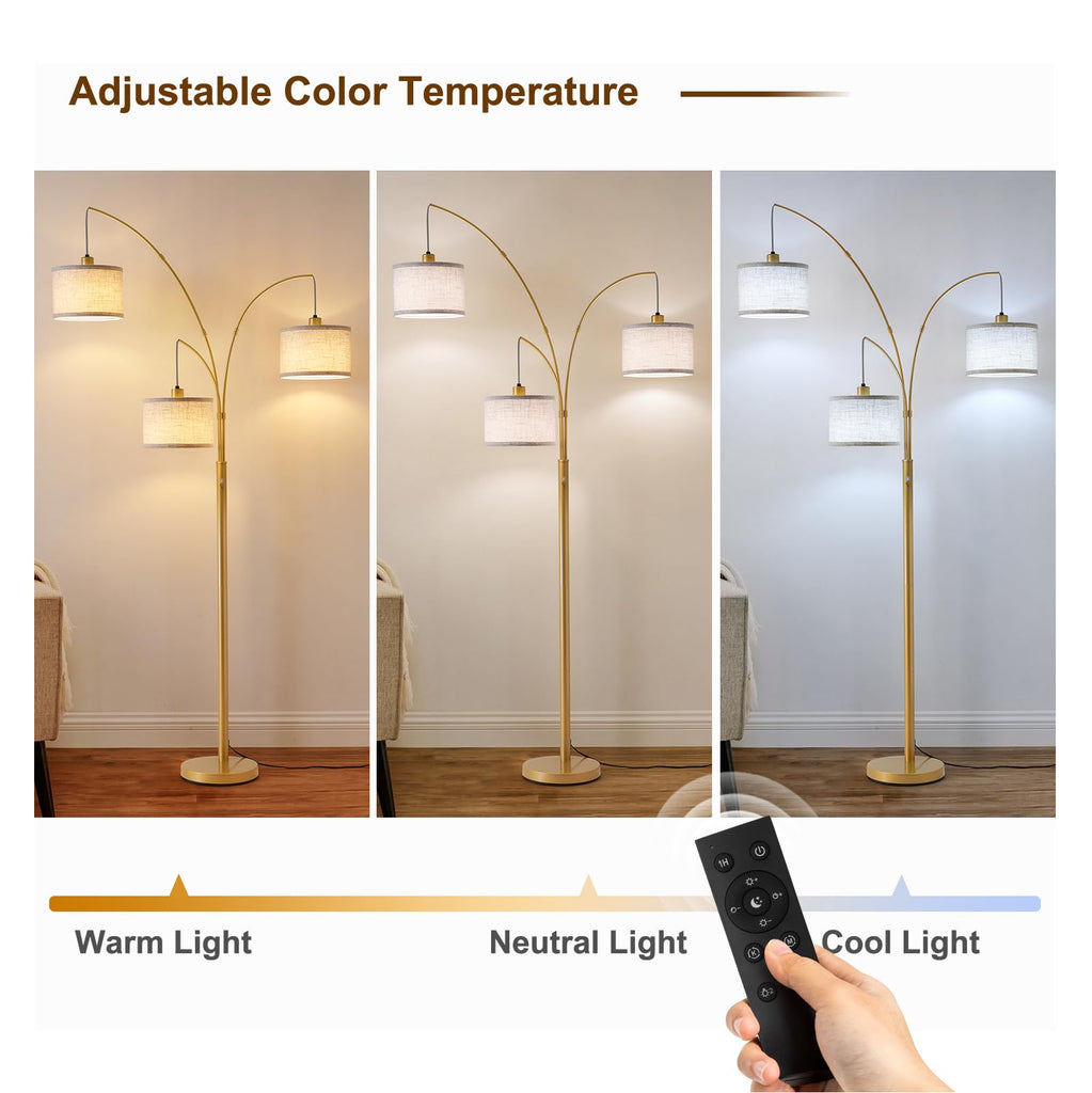 Dimmable Floor Lamp with Remote, Beige Shade Gold Pole