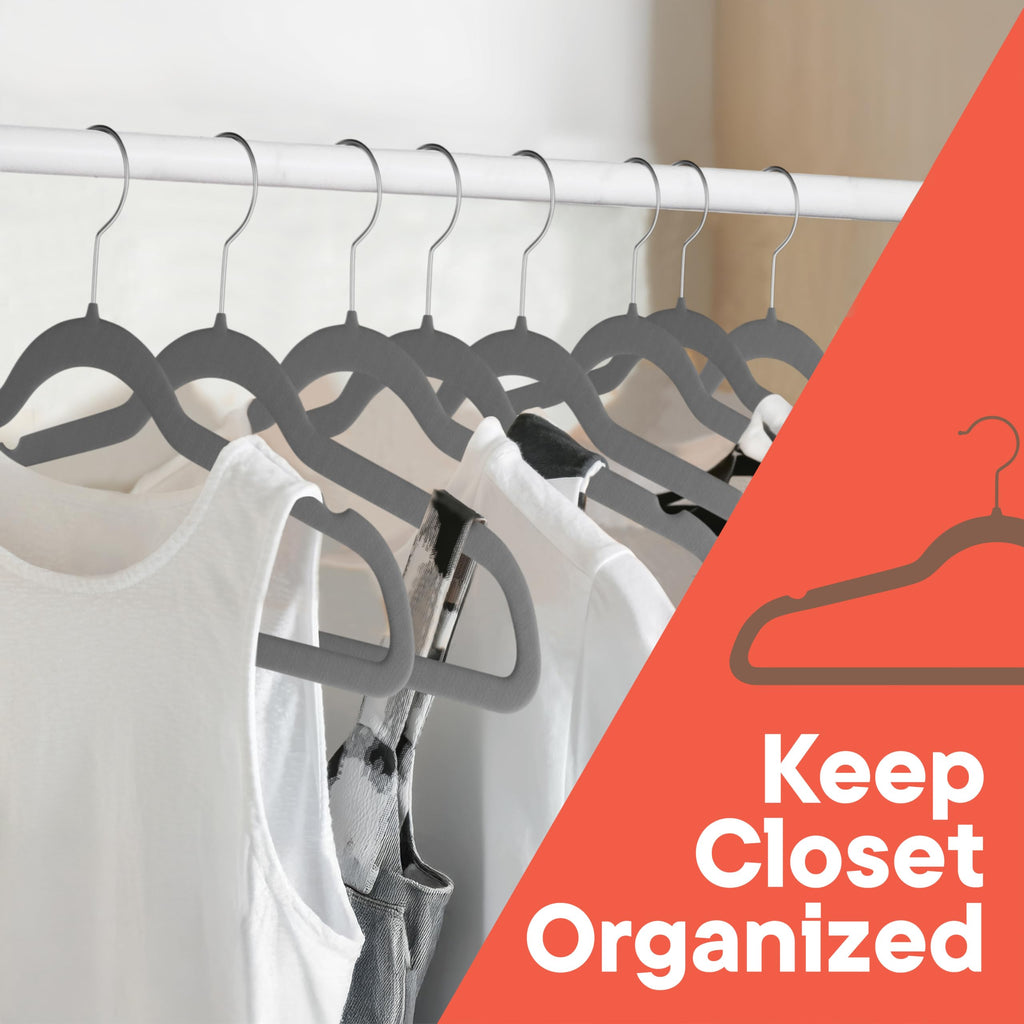 Gray Velvet Hangers 20 Pack - 360° Swivel Hook, Non-Slip and Space Saving Hangers, Heavy-Duty 11 lbs Weight Capacity