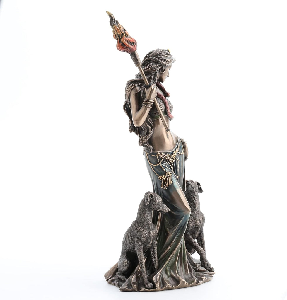 13 3/8" Tall Cold Cast Resin Antique Bronze Finish Hecate Greek Goddess of Magic with Her Hounds Statue Figurine