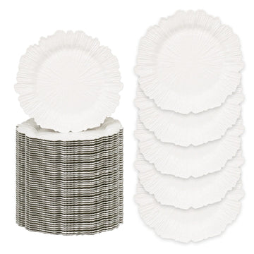13" White Charger Plates Set of 50, Round Reef Plate Chargers Bulk