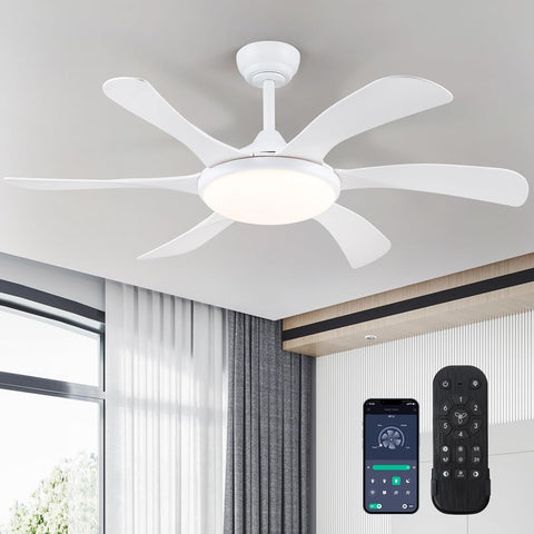 White Ceiling Fan with Lights and Remote - 46" Modern Indoor Ceiling Fan Light Low Profile, Dimmable, Reversible Quiet Motor and Timing, Outdoor Ceiling Light for Covered Patios A101-B0DF72BKDR