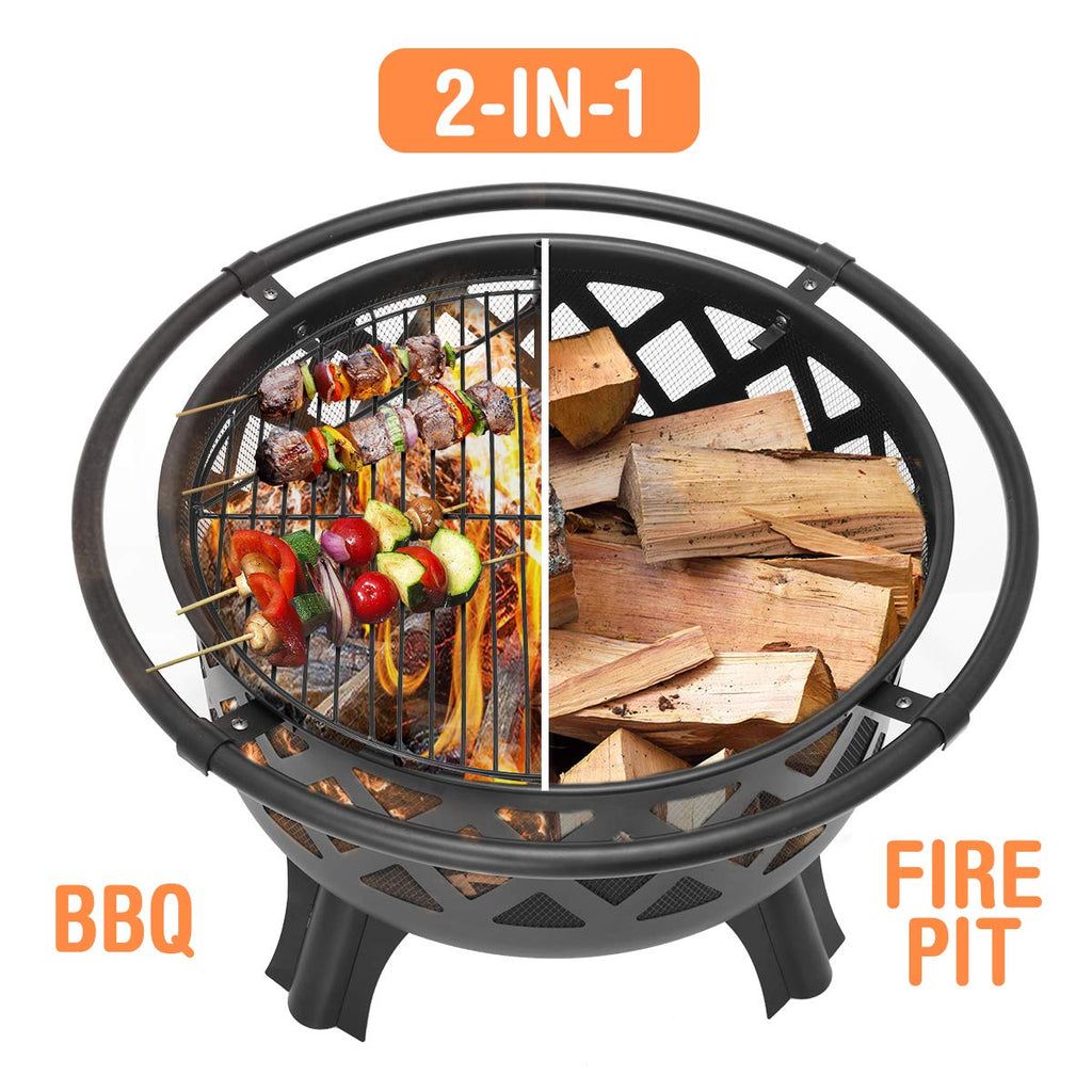 36 Inch Fire Pits for Outside Outdoor Wood Burning Firepit with BBQ Grate Large Heavy Duty Steel Firepit Bowl Bonfire