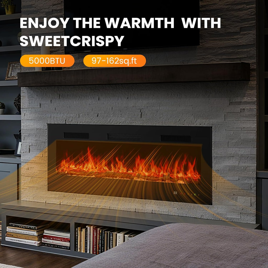 Electric Fireplace 50 Inch, Recessed Wall Mounted and Free Standing Fireplace Heater with Remote Control