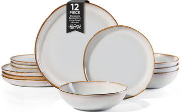 Stoneware Dinnerware Sets, 12 Piece Dinner Dishes Set for 4, Ceramic Plates and Bowls Dishware, Tableware Includes