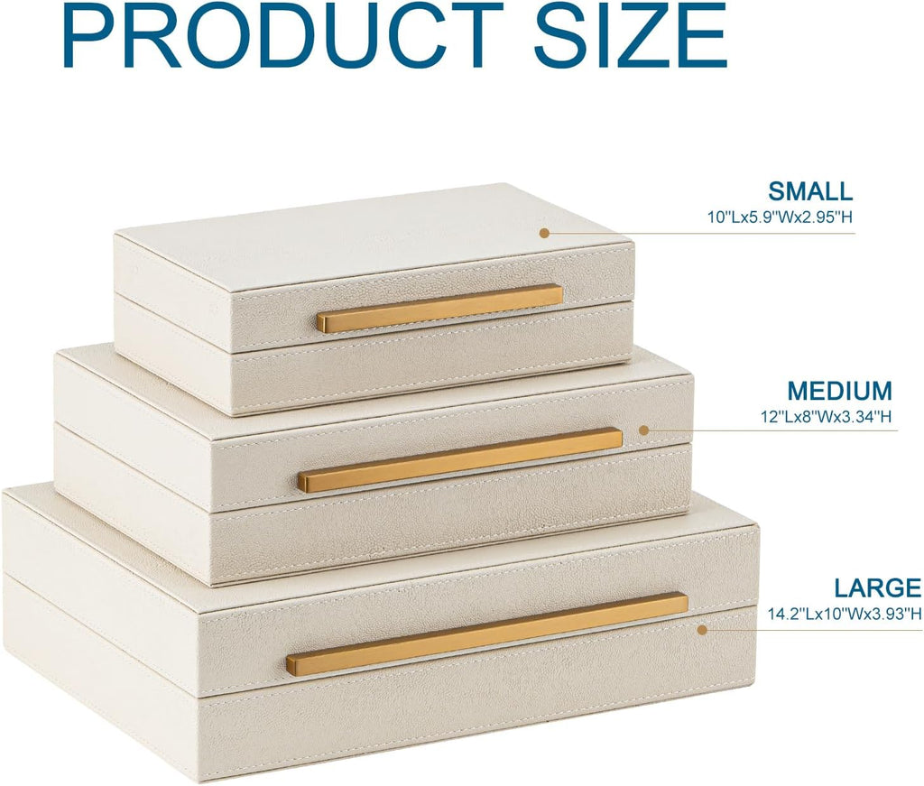 Faux Leather Large Modern Stackable Nesting Jewelry Box with Lids Organizer Beige Shagreen Decorative - Set of 3
