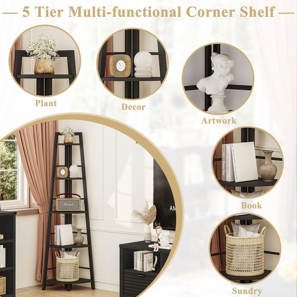 5-Tier Corner Shelf, Tall Corner Bookshelf